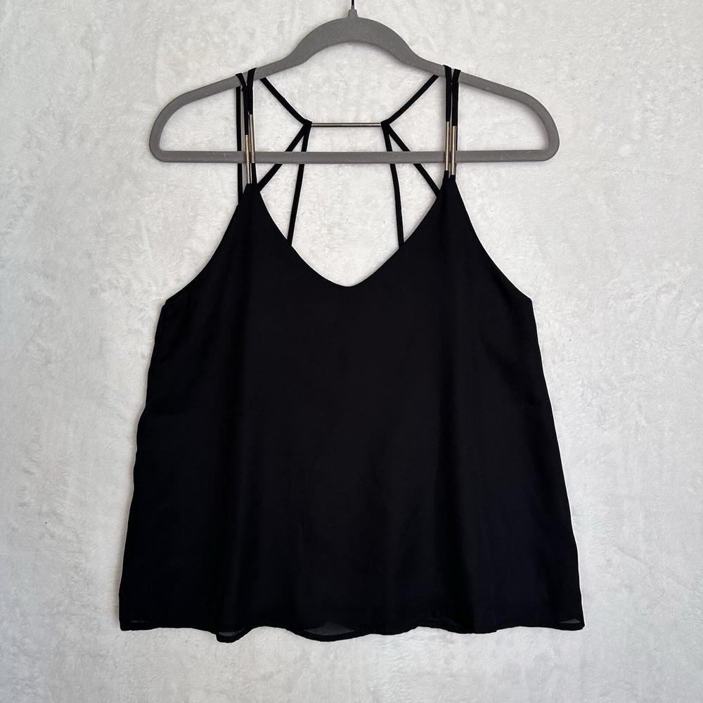 Lovposh Womens Top Black‎ S Strappy Silver Accent Lined